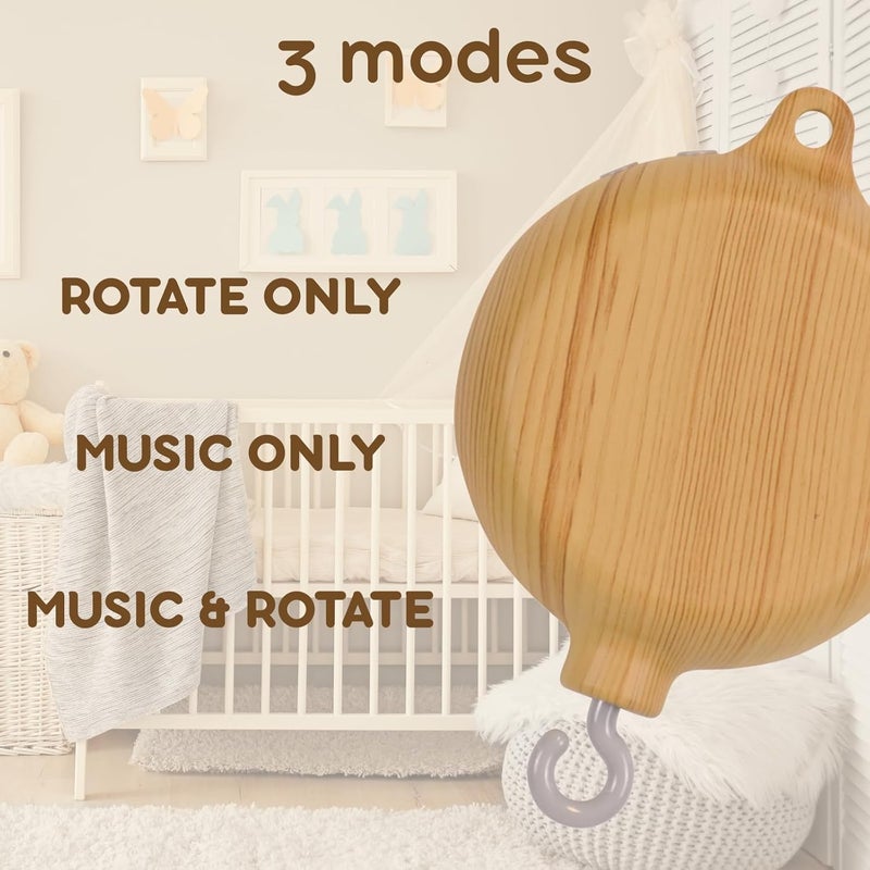 Lanttoe Crib Mobile Motor with Music Box, Baby Mobile for Crib with 12 Classic Lullabies & Rotating Function, Wooden Design Crib Mobile with Music - Image 2